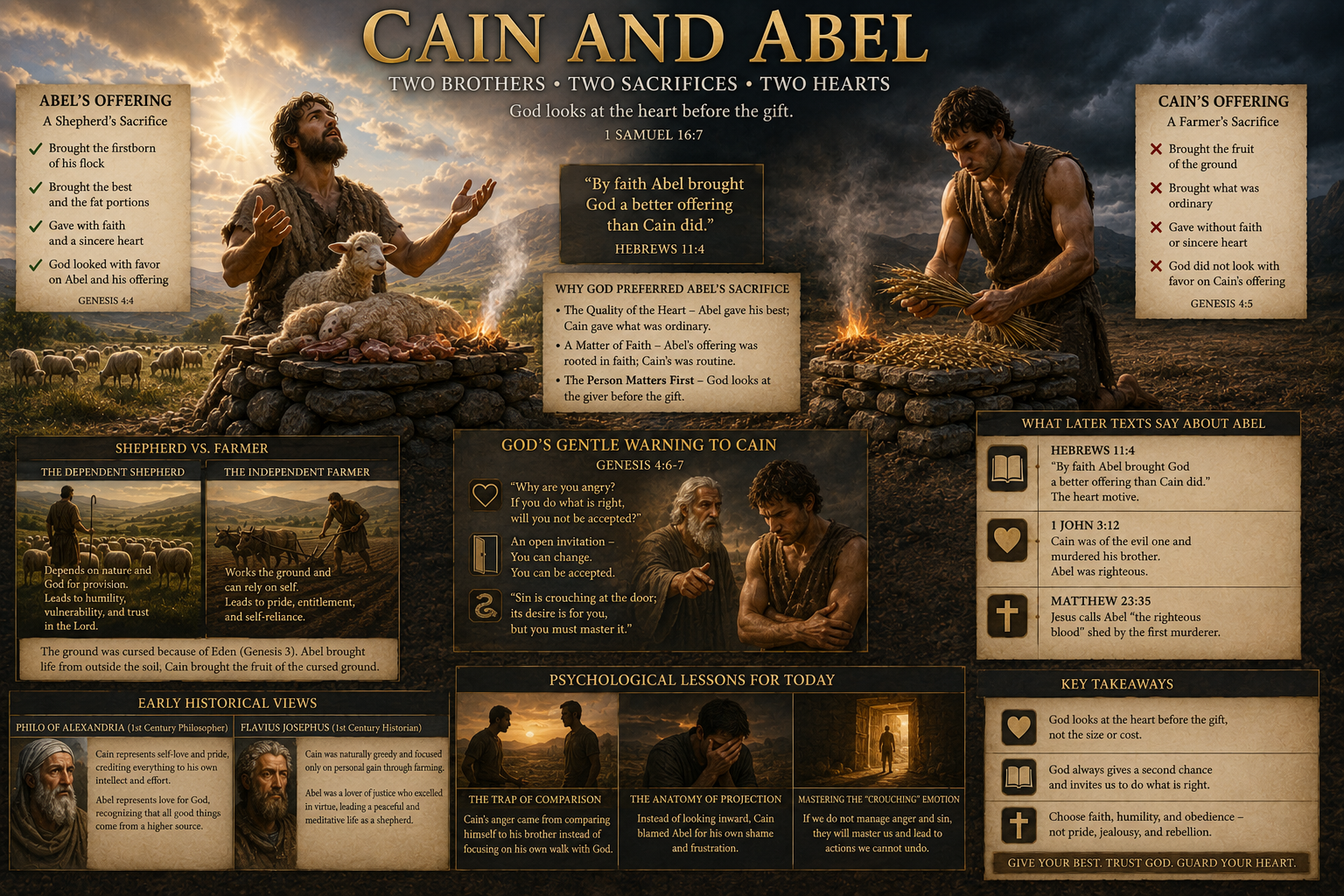 Cain and Abel Infographic - Two Brothers, Two Sacrifices, Two Hearts