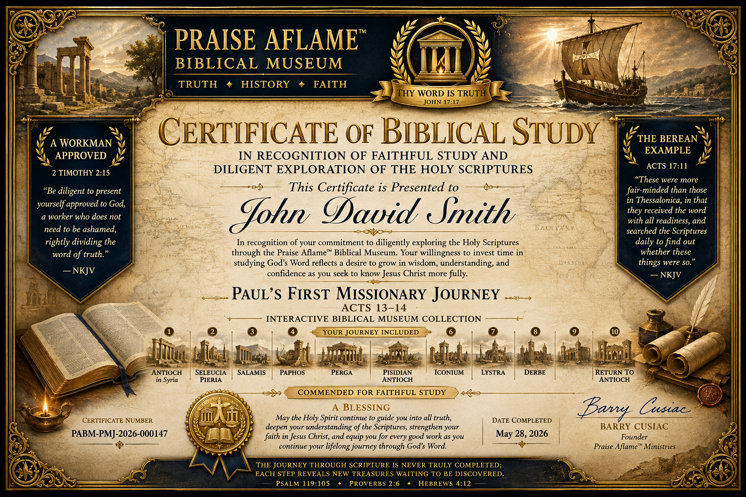 Certificate of Biblical Study for Paul's First Missionary Journey