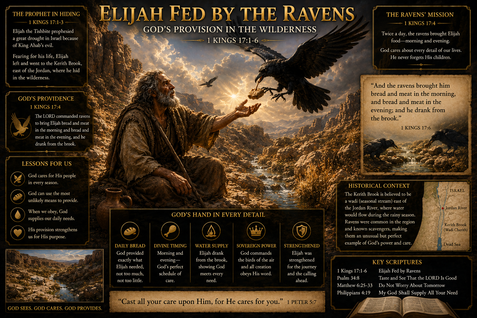 Elijah Fed by the Ravens Infographic - God's Provision in the Wilderness