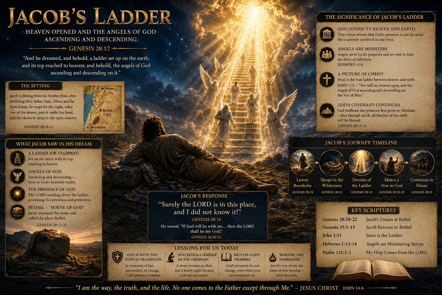 Jacob's Ladder Infographic - Heaven Opened and Angels Ascending and Descending