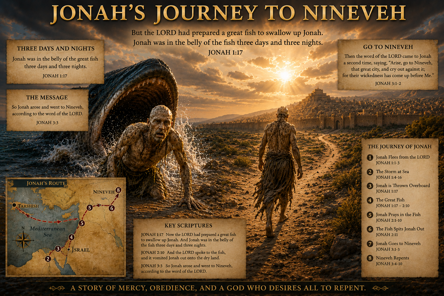 Jonah's Journey to Nineveh Infographic and Map
