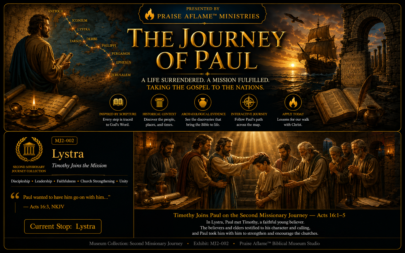 Museum exhibit showing Lystra where Timothy joins Paul during the Second Missionary Journey