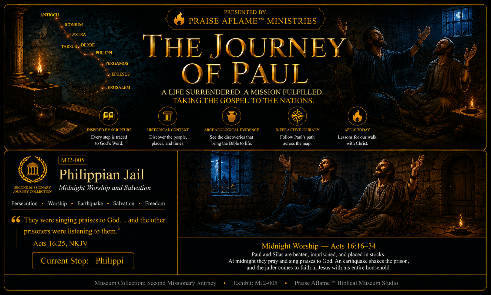 Museum reconstruction of Paul and Silas worshiping in the Philippian jail