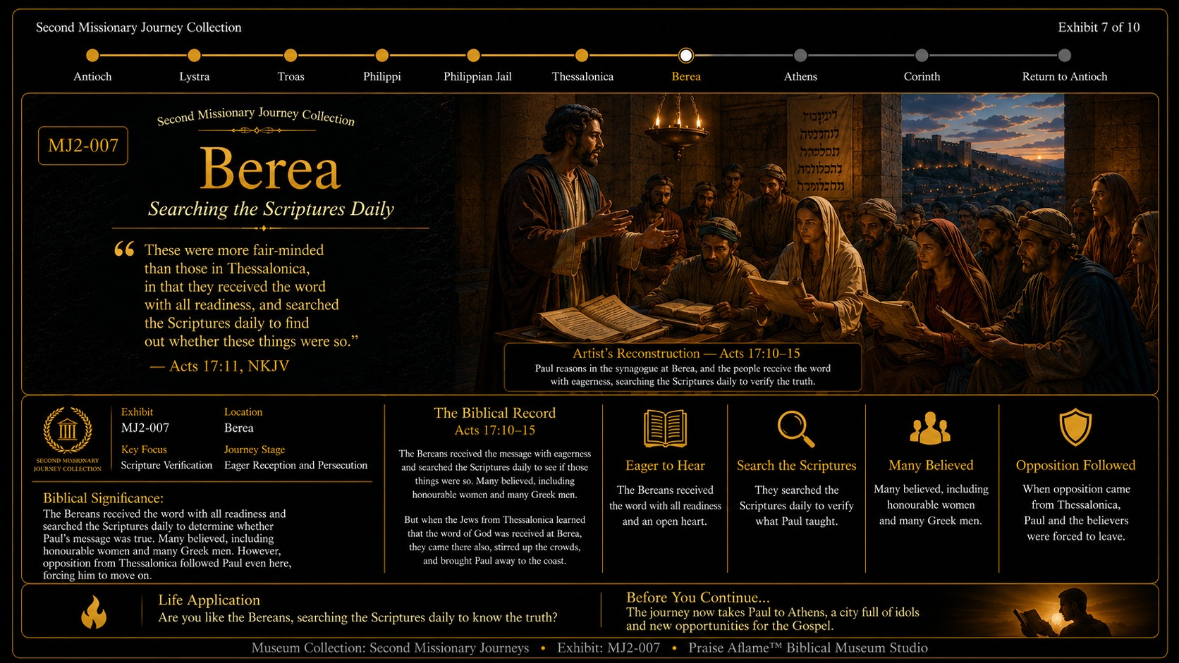 Museum reconstruction of Paul teaching the Bereans as they search the Scriptures