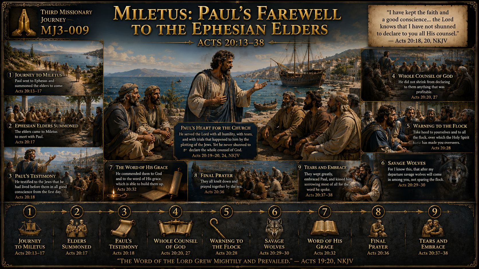 Museum reconstruction of Paul meeting the Ephesian elders at Miletus and praying with them before his departure