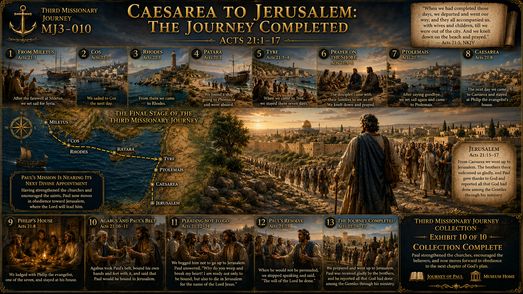 Museum reconstruction of Paul's final journey through Tyre, Caesarea, and onward to Jerusalem