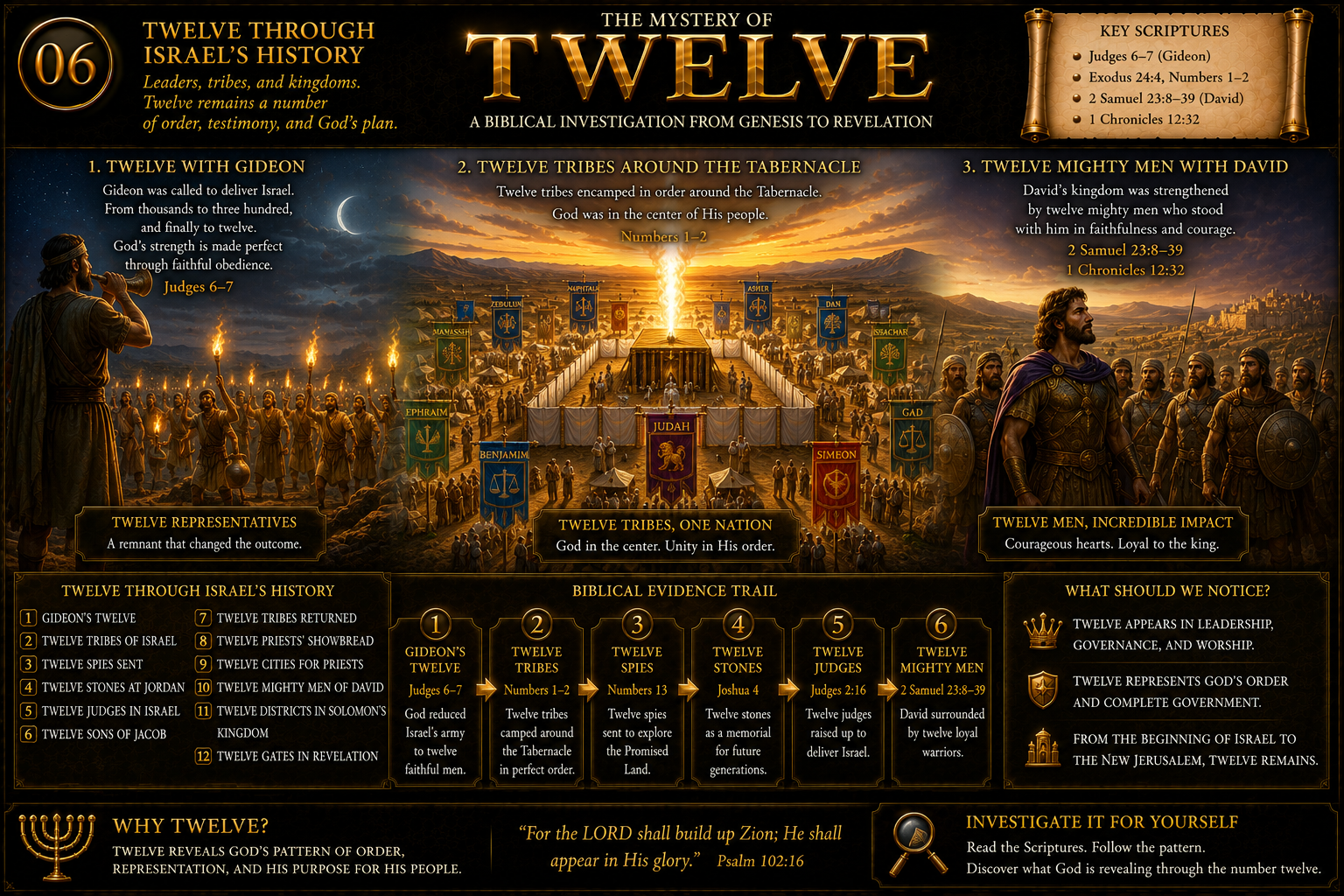 Biblical museum exhibit tracing recurring appearances of twelve through Israel's history