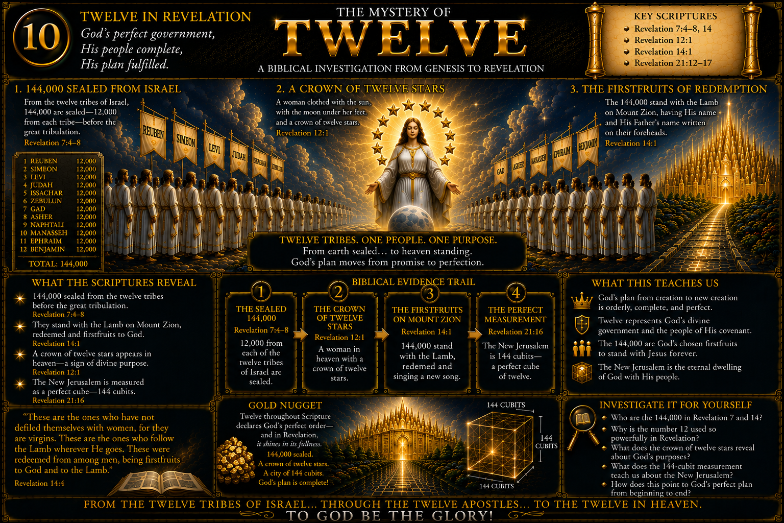 The Mystery of Twelve exhibit showing the 144,000, the crown of twelve stars and the New Jerusalem in Revelation