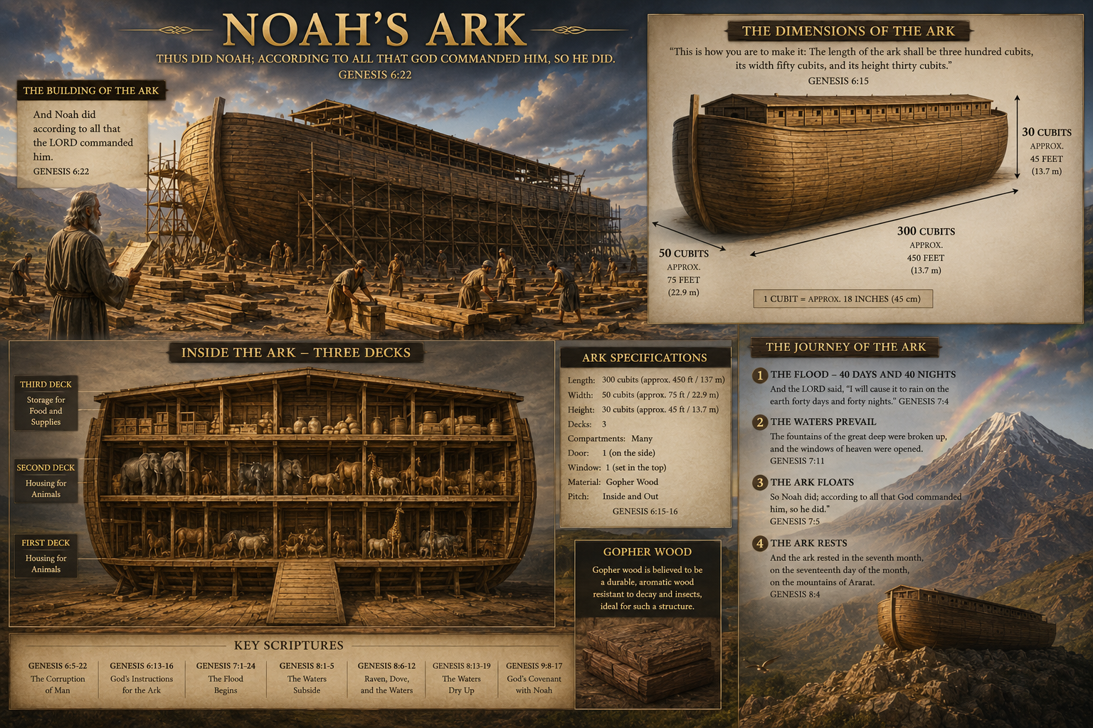 Noah's Ark Construction and Blueprints Infographic
