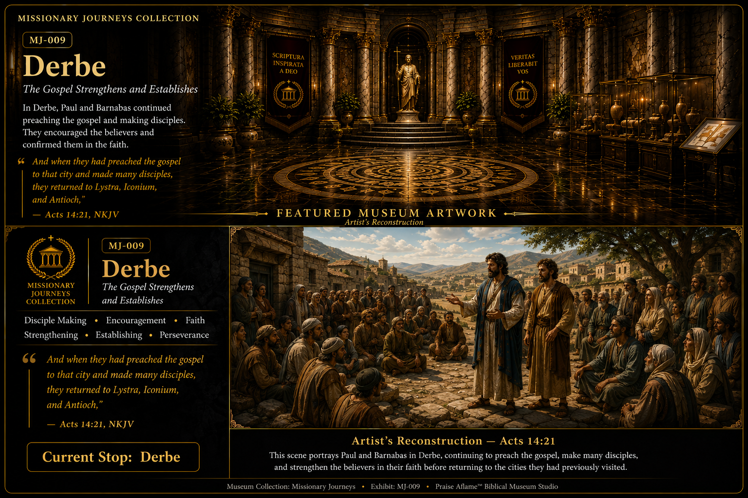 Artist reconstruction of Paul and Barnabas teaching new disciples in Derbe