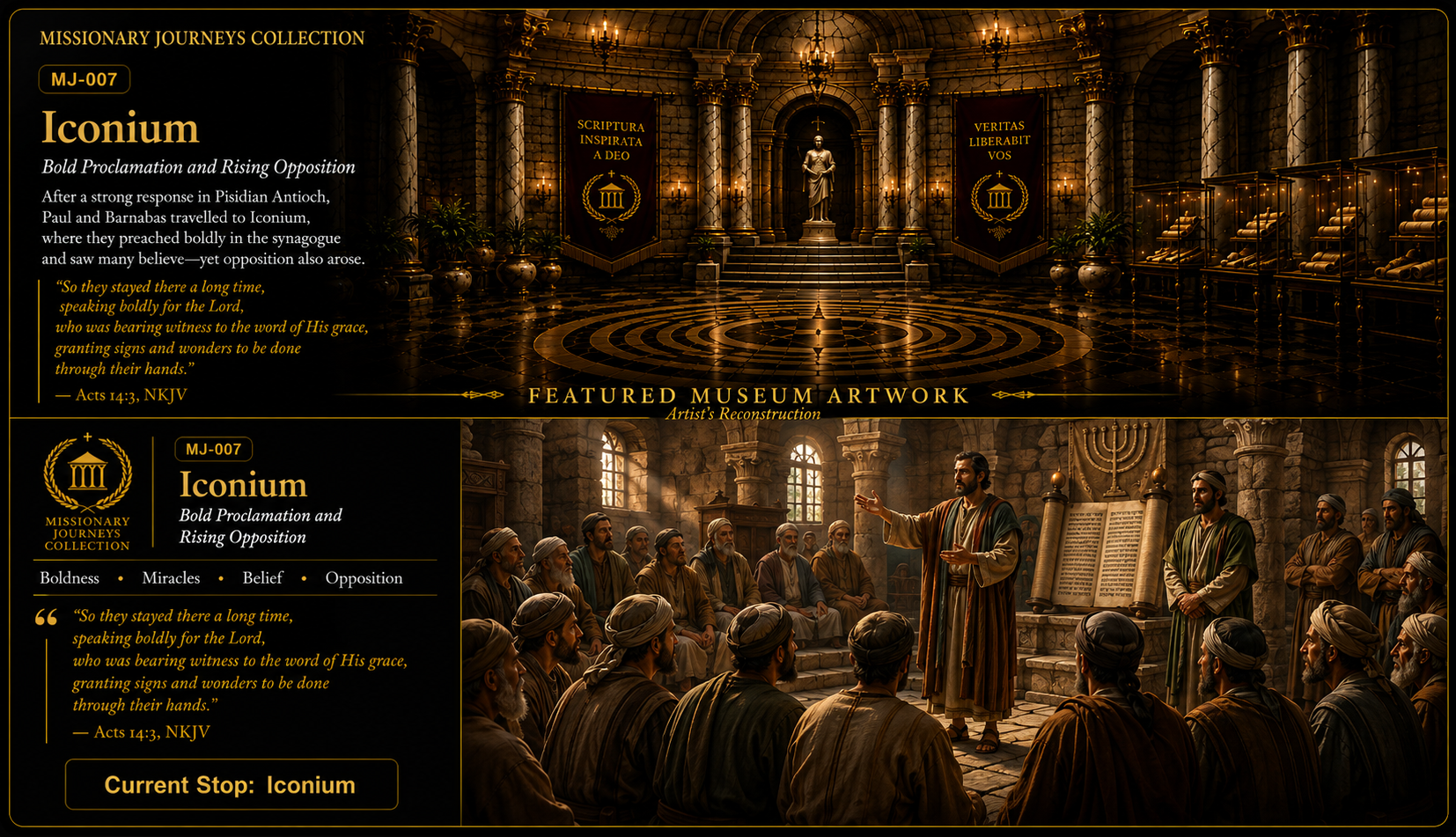 Artist reconstruction of Paul preaching in the synagogue at Iconium