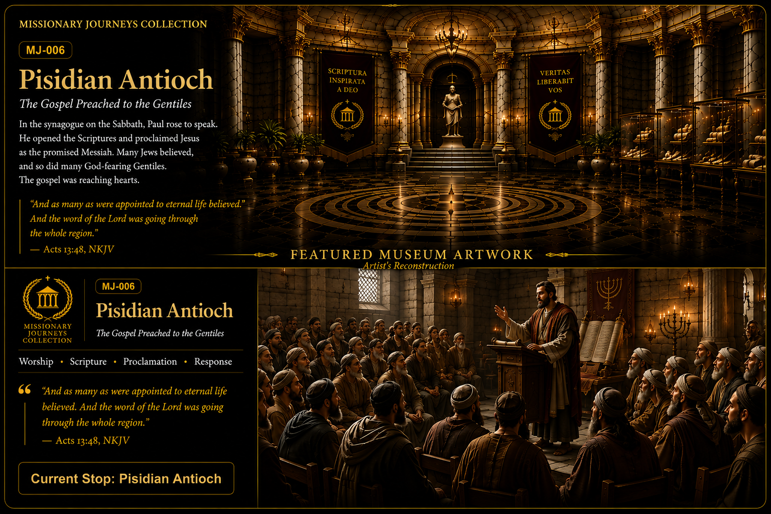 Artist reconstruction of Paul preaching in the synagogue at Pisidian Antioch