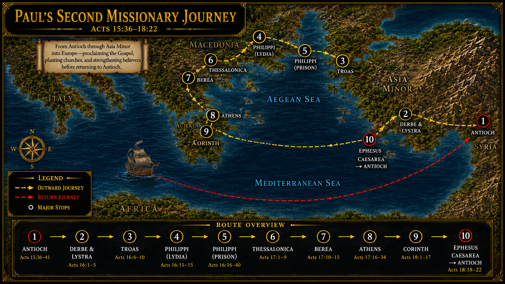 Map of Paul's Second Missionary Journey