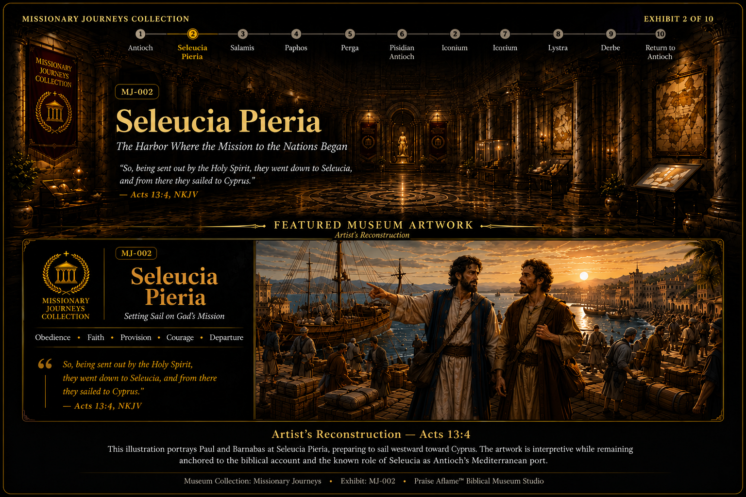 Artist reconstruction of Paul and Barnabas departing the ancient harbor of Seleucia Pieria for Cyprus