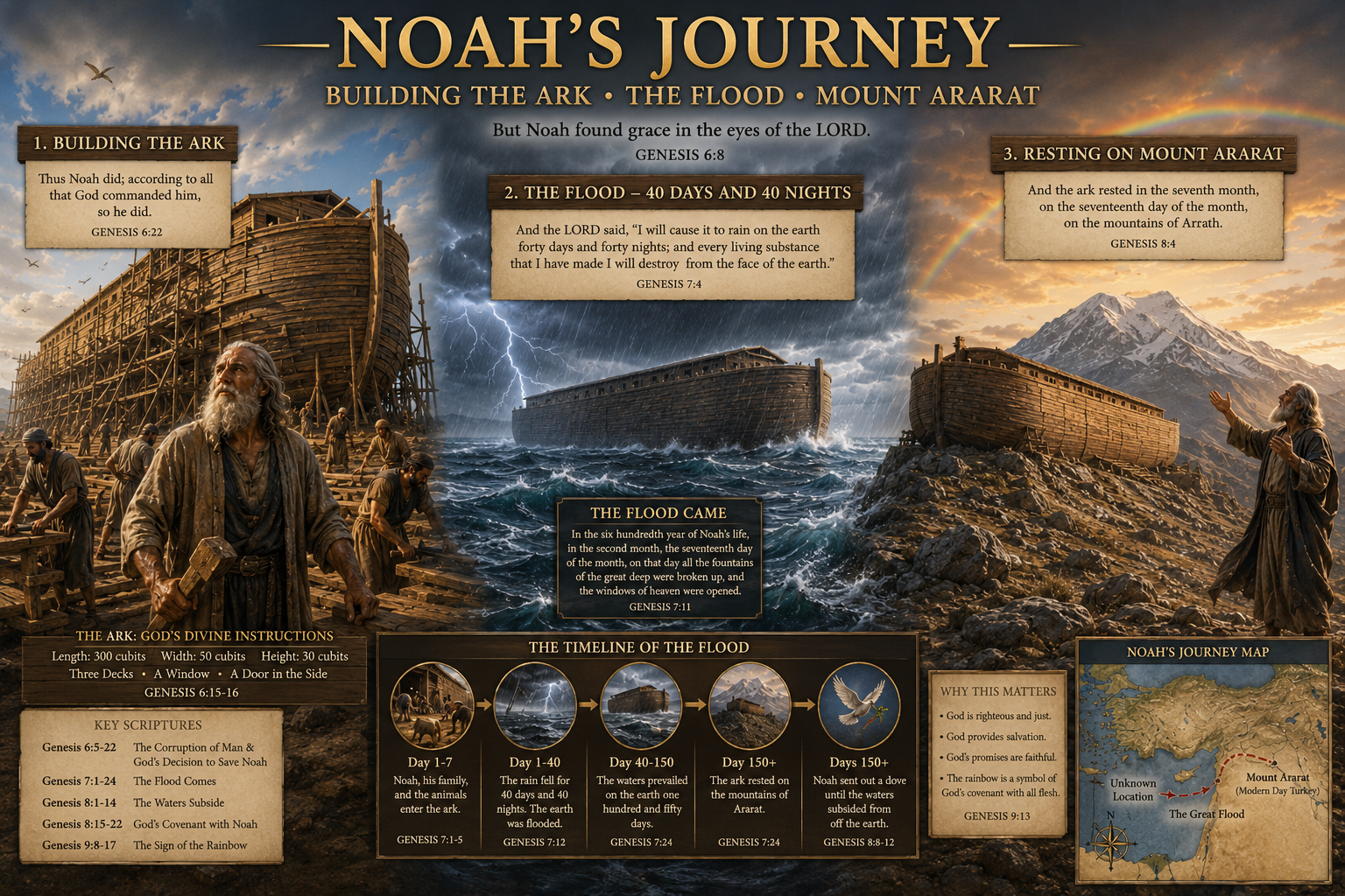 Noah's Journey Map, Timeline and Flood Infographic