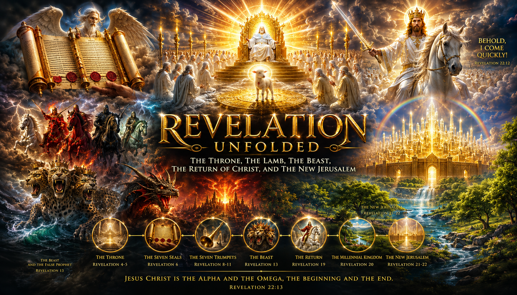 Revelation Unfolded showing the throne of God, the Lamb, the return of Christ, and the New Jerusalem